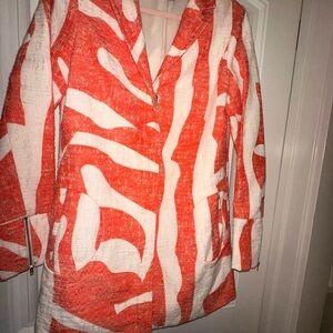 Pearl by Lela Rose Abstract Jacquard Coat Coral Cream Designer Jacket Size 4